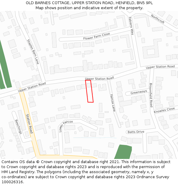 OLD BARNES COTTAGE, UPPER STATION ROAD, HENFIELD, BN5 9PL: Location map and indicative extent of plot