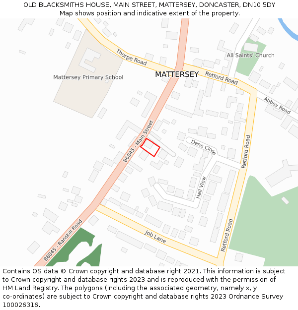 OLD BLACKSMITHS HOUSE, MAIN STREET, MATTERSEY, DONCASTER, DN10 5DY: Location map and indicative extent of plot