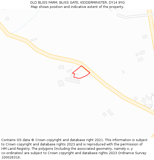 OLD BLISS FARM, BLISS GATE, KIDDERMINSTER, DY14 9YG: Location map and indicative extent of plot