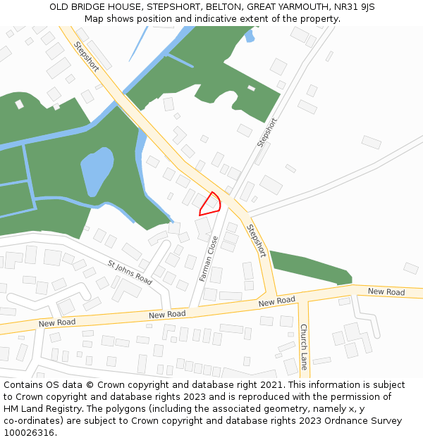 OLD BRIDGE HOUSE, STEPSHORT, BELTON, GREAT YARMOUTH, NR31 9JS: Location map and indicative extent of plot