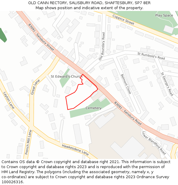 OLD CANN RECTORY, SALISBURY ROAD, SHAFTESBURY, SP7 8ER: Location map and indicative extent of plot