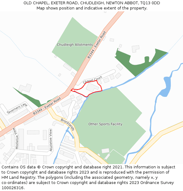 OLD CHAPEL, EXETER ROAD, CHUDLEIGH, NEWTON ABBOT, TQ13 0DD: Location map and indicative extent of plot