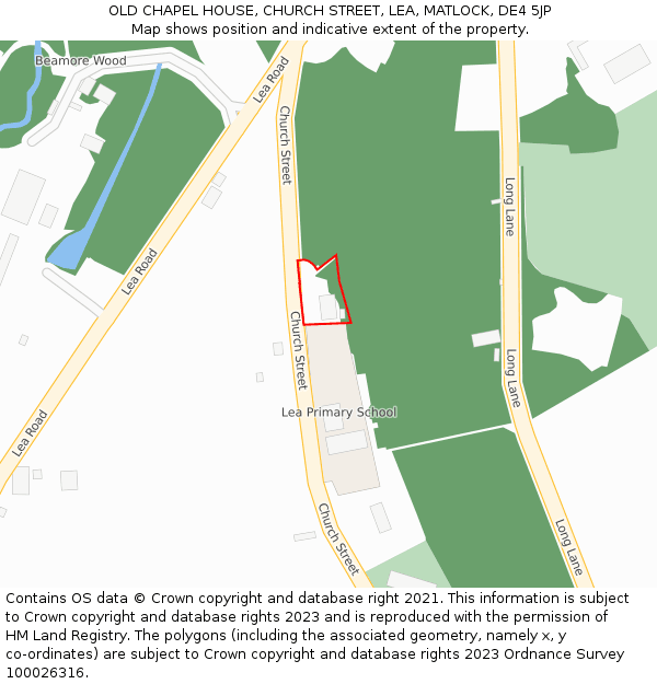 OLD CHAPEL HOUSE, CHURCH STREET, LEA, MATLOCK, DE4 5JP: Location map and indicative extent of plot