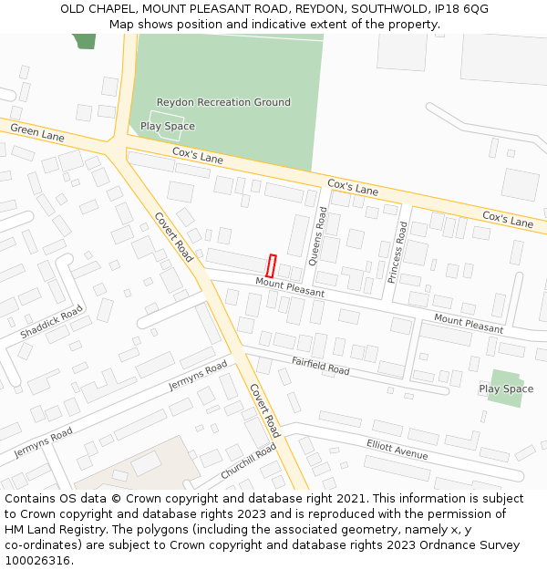OLD CHAPEL, MOUNT PLEASANT ROAD, REYDON, SOUTHWOLD, IP18 6QG: Location map and indicative extent of plot