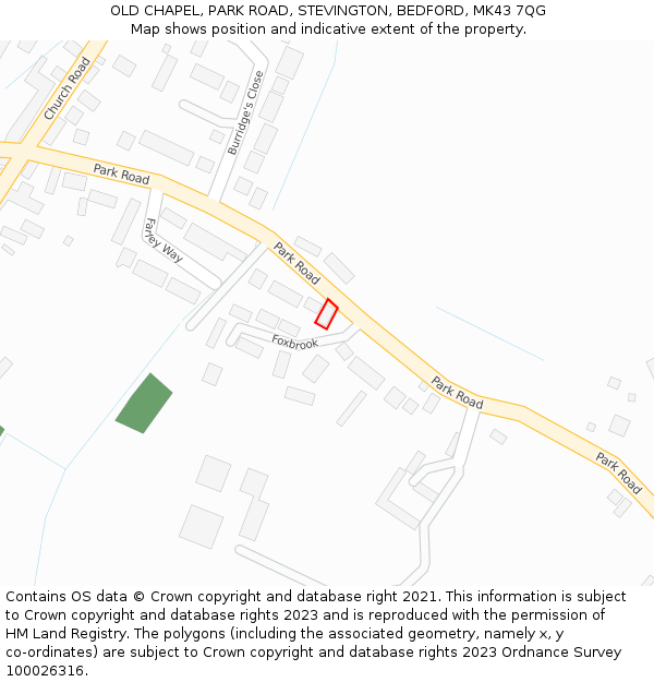 OLD CHAPEL, PARK ROAD, STEVINGTON, BEDFORD, MK43 7QG: Location map and indicative extent of plot