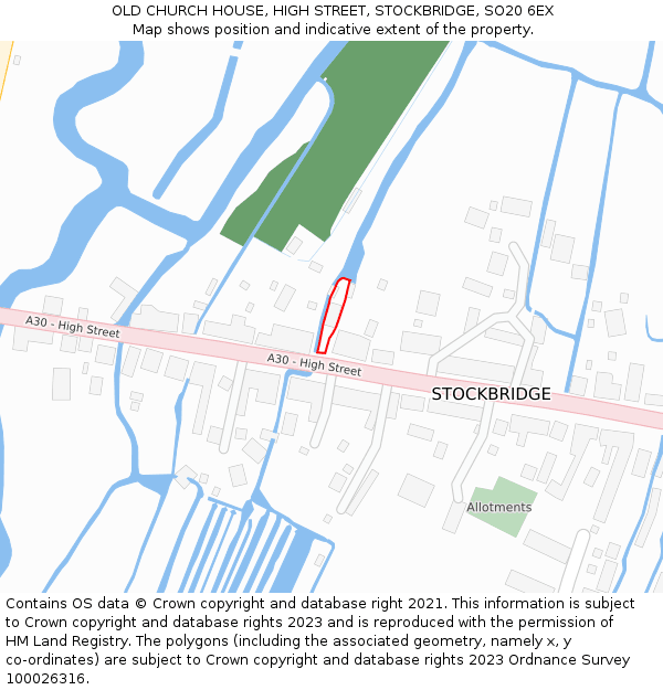 OLD CHURCH HOUSE, HIGH STREET, STOCKBRIDGE, SO20 6EX: Location map and indicative extent of plot