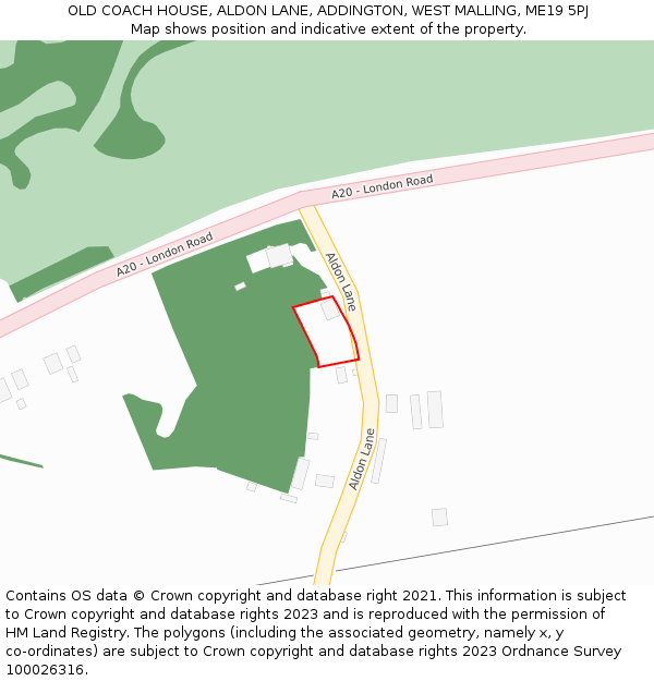 OLD COACH HOUSE, ALDON LANE, ADDINGTON, WEST MALLING, ME19 5PJ: Location map and indicative extent of plot