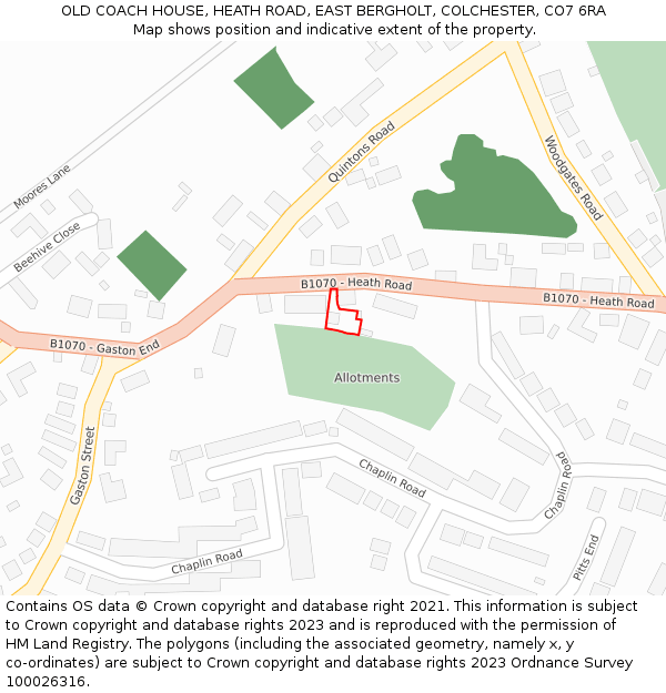 OLD COACH HOUSE, HEATH ROAD, EAST BERGHOLT, COLCHESTER, CO7 6RA: Location map and indicative extent of plot