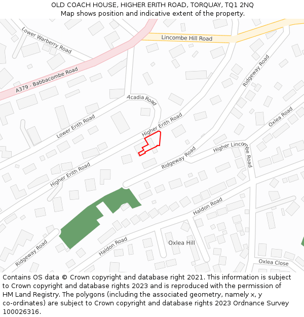 OLD COACH HOUSE, HIGHER ERITH ROAD, TORQUAY, TQ1 2NQ: Location map and indicative extent of plot