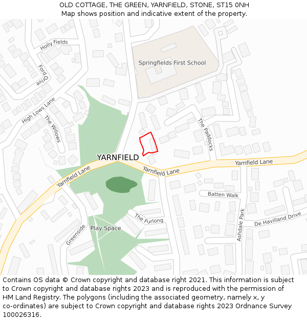 OLD COTTAGE, THE GREEN, YARNFIELD, STONE, ST15 0NH: Location map and indicative extent of plot