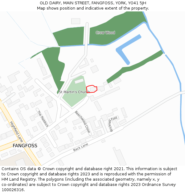 OLD DAIRY, MAIN STREET, FANGFOSS, YORK, YO41 5JH: Location map and indicative extent of plot