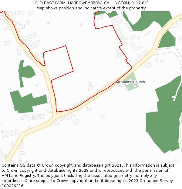 OLD EAST FARM, HARROWBARROW, CALLINGTON, PL17 8JG: Location map and indicative extent of plot