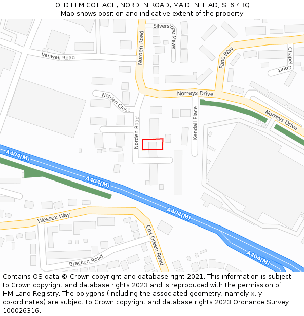 OLD ELM COTTAGE, NORDEN ROAD, MAIDENHEAD, SL6 4BQ: Location map and indicative extent of plot