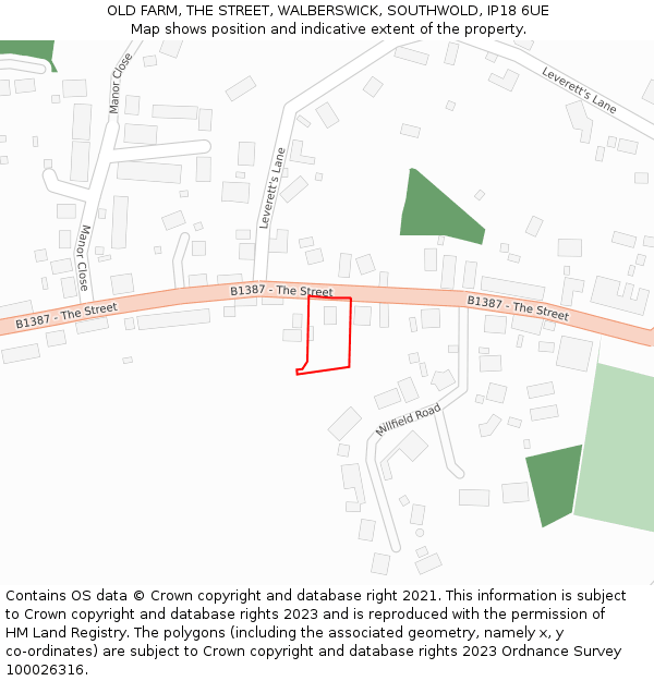 OLD FARM, THE STREET, WALBERSWICK, SOUTHWOLD, IP18 6UE: Location map and indicative extent of plot