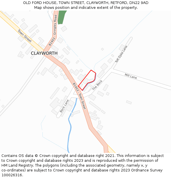 OLD FORD HOUSE, TOWN STREET, CLAYWORTH, RETFORD, DN22 9AD: Location map and indicative extent of plot