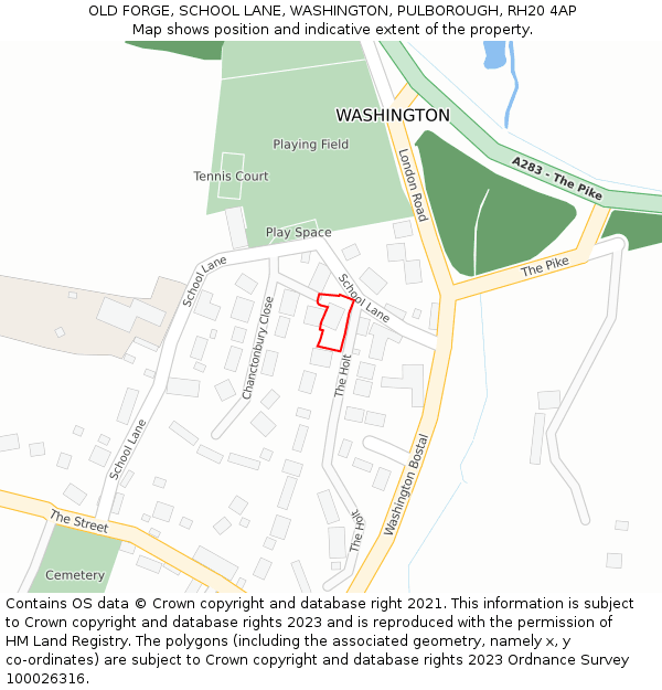 OLD FORGE, SCHOOL LANE, WASHINGTON, PULBOROUGH, RH20 4AP: Location map and indicative extent of plot