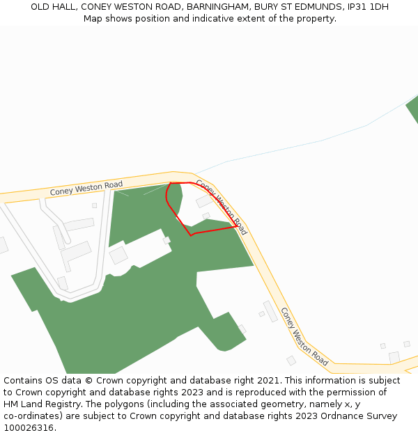 OLD HALL, CONEY WESTON ROAD, BARNINGHAM, BURY ST EDMUNDS, IP31 1DH: Location map and indicative extent of plot