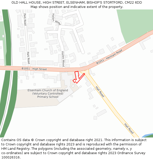 OLD HALL HOUSE, HIGH STREET, ELSENHAM, BISHOP'S STORTFORD, CM22 6DD: Location map and indicative extent of plot