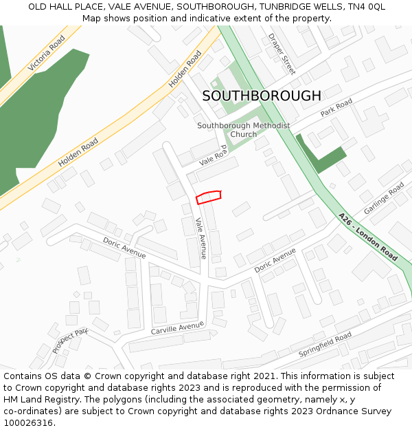 OLD HALL PLACE, VALE AVENUE, SOUTHBOROUGH, TUNBRIDGE WELLS, TN4 0QL: Location map and indicative extent of plot