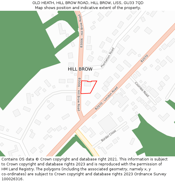 OLD HEATH, HILL BROW ROAD, HILL BROW, LISS, GU33 7QD: Location map and indicative extent of plot