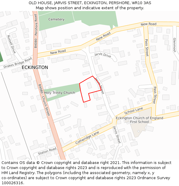 OLD HOUSE, JARVIS STREET, ECKINGTON, PERSHORE, WR10 3AS: Location map and indicative extent of plot