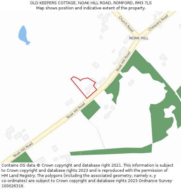 OLD KEEPERS COTTAGE, NOAK HILL ROAD, ROMFORD, RM3 7LS: Location map and indicative extent of plot