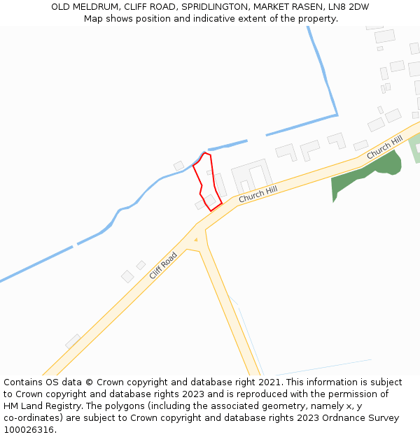 OLD MELDRUM, CLIFF ROAD, SPRIDLINGTON, MARKET RASEN, LN8 2DW: Location map and indicative extent of plot