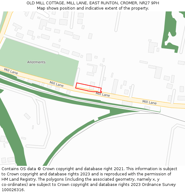 OLD MILL COTTAGE, MILL LANE, EAST RUNTON, CROMER, NR27 9PH: Location map and indicative extent of plot