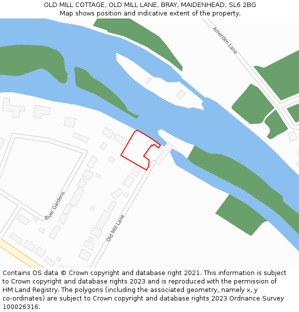 OLD MILL COTTAGE, OLD MILL LANE, BRAY, MAIDENHEAD, SL6 2BG: Location map and indicative extent of plot