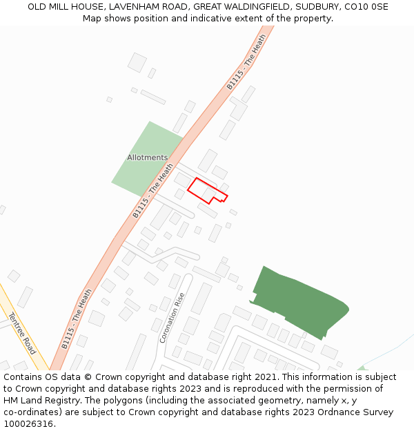 OLD MILL HOUSE, LAVENHAM ROAD, GREAT WALDINGFIELD, SUDBURY, CO10 0SE: Location map and indicative extent of plot