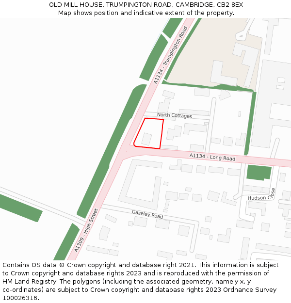 OLD MILL HOUSE, TRUMPINGTON ROAD, CAMBRIDGE, CB2 8EX: Location map and indicative extent of plot