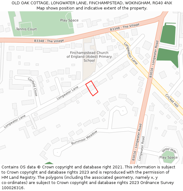 OLD OAK COTTAGE, LONGWATER LANE, FINCHAMPSTEAD, WOKINGHAM, RG40 4NX: Location map and indicative extent of plot