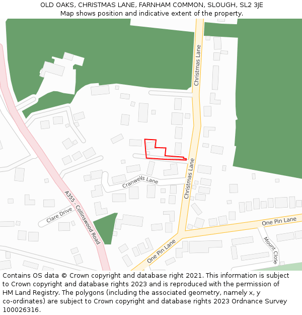 OLD OAKS, CHRISTMAS LANE, FARNHAM COMMON, SLOUGH, SL2 3JE: Location map and indicative extent of plot