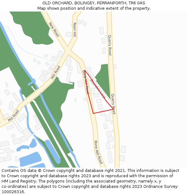 OLD ORCHARD, BOLINGEY, PERRANPORTH, TR6 0AS: Location map and indicative extent of plot