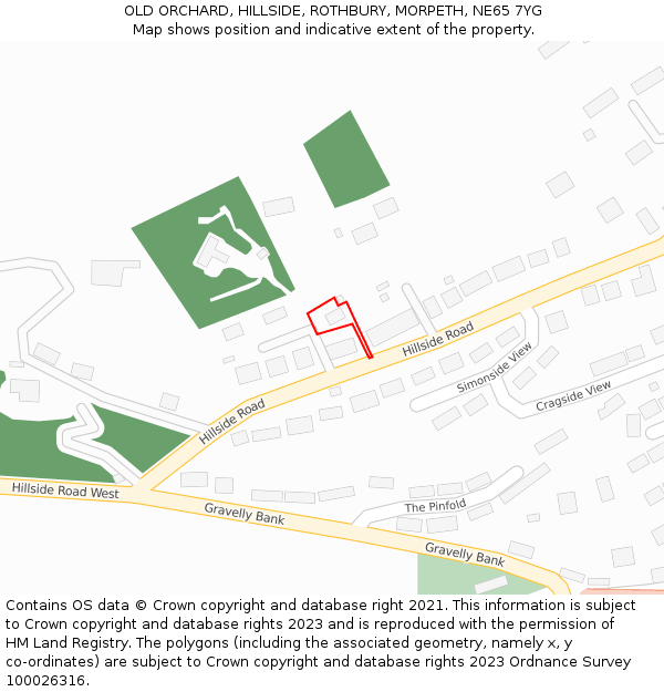 OLD ORCHARD, HILLSIDE, ROTHBURY, MORPETH, NE65 7YG: Location map and indicative extent of plot