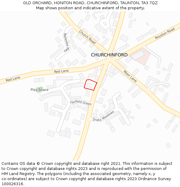 OLD ORCHARD, HONITON ROAD, CHURCHINFORD, TAUNTON, TA3 7QZ: Location map and indicative extent of plot