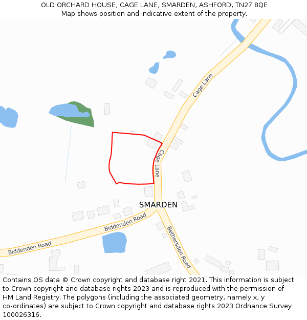 OLD ORCHARD HOUSE, CAGE LANE, SMARDEN, ASHFORD, TN27 8QE: Location map and indicative extent of plot