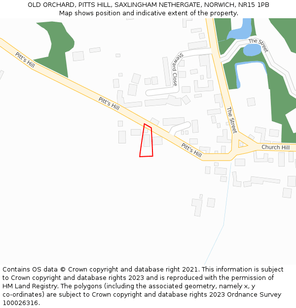 OLD ORCHARD, PITTS HILL, SAXLINGHAM NETHERGATE, NORWICH, NR15 1PB: Location map and indicative extent of plot