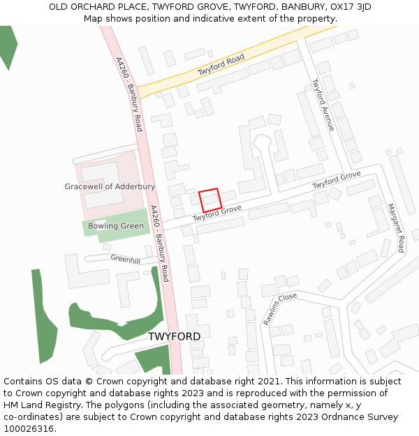 OLD ORCHARD PLACE, TWYFORD GROVE, TWYFORD, BANBURY, OX17 3JD: Location map and indicative extent of plot