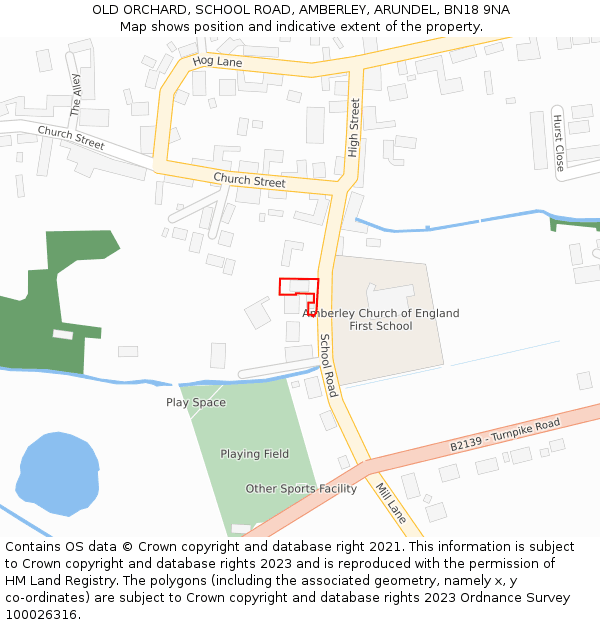 OLD ORCHARD, SCHOOL ROAD, AMBERLEY, ARUNDEL, BN18 9NA: Location map and indicative extent of plot