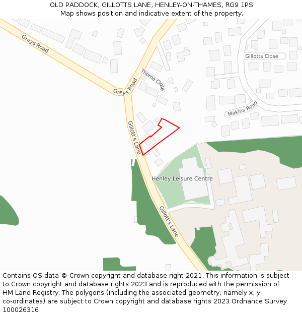 OLD PADDOCK, GILLOTTS LANE, HENLEY-ON-THAMES, RG9 1PS: Location map and indicative extent of plot