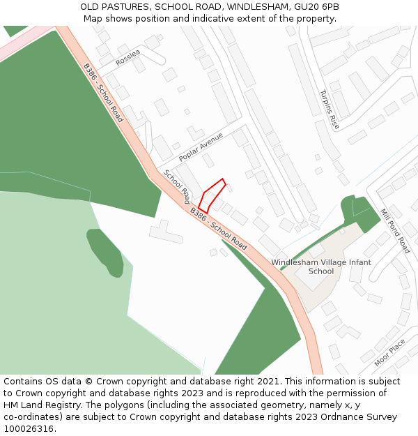 OLD PASTURES, SCHOOL ROAD, WINDLESHAM, GU20 6PB: Location map and indicative extent of plot