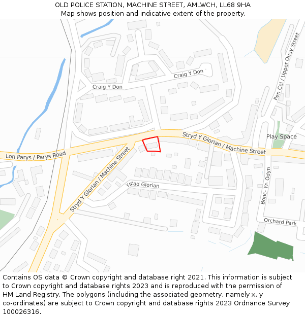 OLD POLICE STATION, MACHINE STREET, AMLWCH, LL68 9HA: Location map and indicative extent of plot