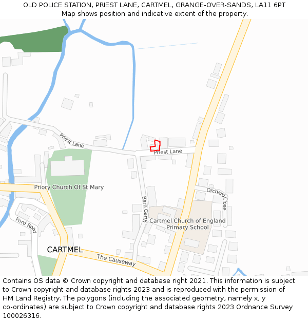 OLD POLICE STATION, PRIEST LANE, CARTMEL, GRANGE-OVER-SANDS, LA11 6PT: Location map and indicative extent of plot