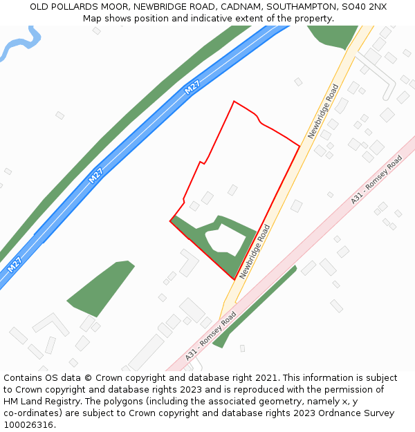 OLD POLLARDS MOOR, NEWBRIDGE ROAD, CADNAM, SOUTHAMPTON, SO40 2NX: Location map and indicative extent of plot