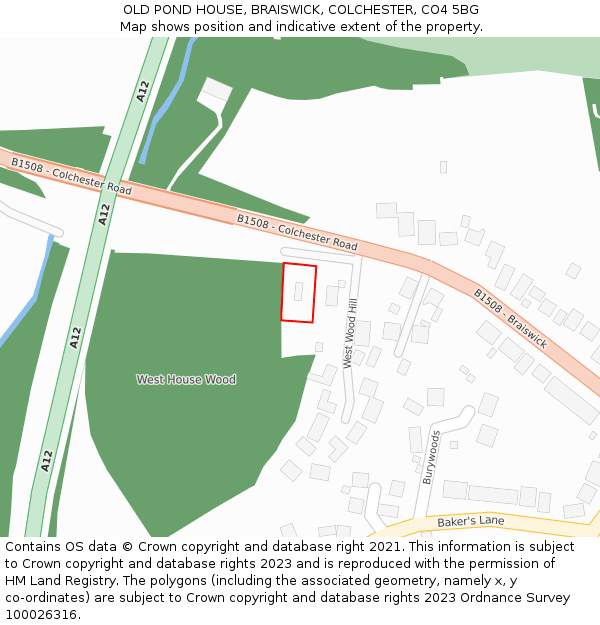 OLD POND HOUSE, BRAISWICK, COLCHESTER, CO4 5BG: Location map and indicative extent of plot