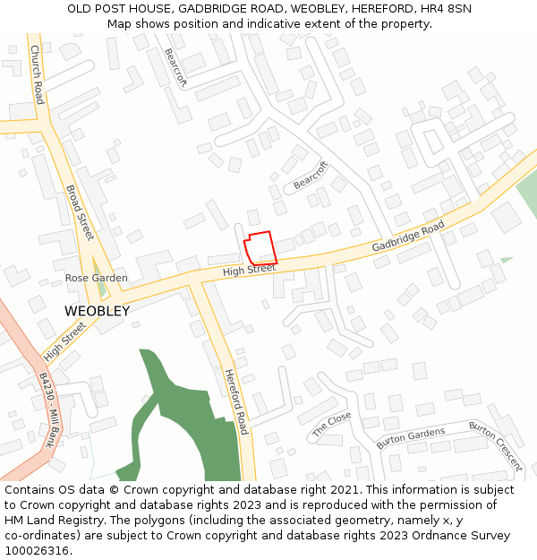 OLD POST HOUSE, GADBRIDGE ROAD, WEOBLEY, HEREFORD, HR4 8SN: Location map and indicative extent of plot