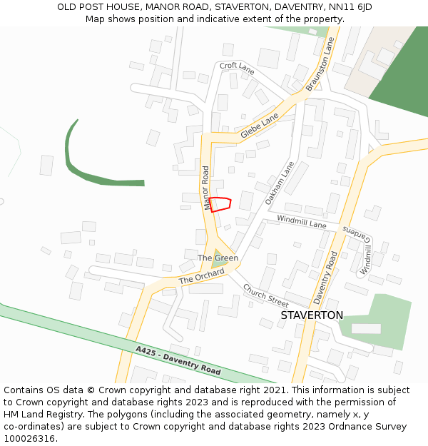 OLD POST HOUSE, MANOR ROAD, STAVERTON, DAVENTRY, NN11 6JD: Location map and indicative extent of plot