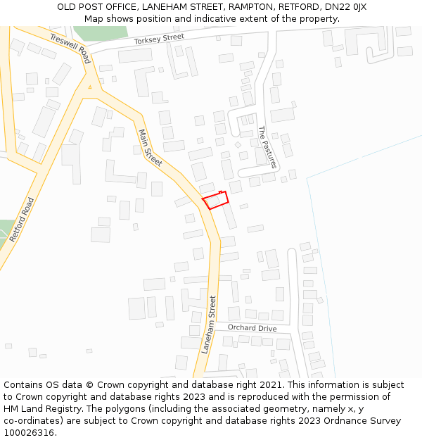 OLD POST OFFICE, LANEHAM STREET, RAMPTON, RETFORD, DN22 0JX: Location map and indicative extent of plot