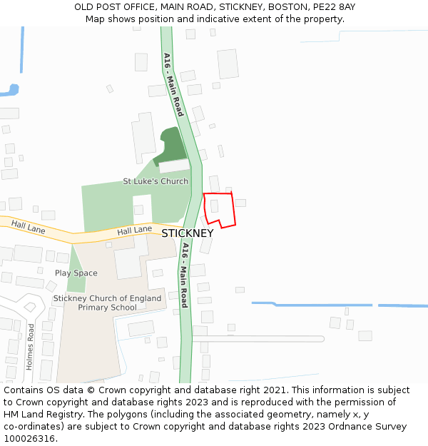 OLD POST OFFICE, MAIN ROAD, STICKNEY, BOSTON, PE22 8AY: Location map and indicative extent of plot